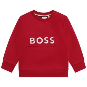 BOSS Boys Red Embossed Logo Cotton Sweatshirt