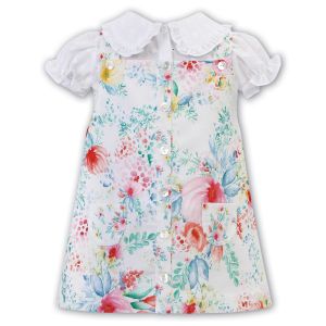 Sarah Louise Girls Floral Cotton Dress & Blouse Set