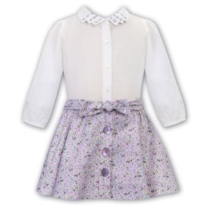 Sarah Louise Girls Ivory And Lilac Floral Two Piece Skirt Set