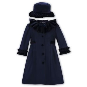 Sarah Louise Girls Navy Blue Coat And Hat Set