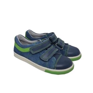 Richter Boys Blue And Apple Green Suede Trainers With Velcro Straps