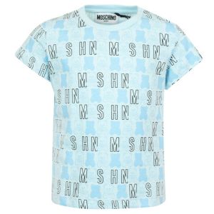 Moschino Baby Boys Blue Cotton All-Over Logo Print T-Shirt