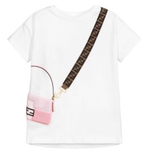 Fendi White Cotton FF Strap Pink Bag T-Shirt