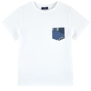 Il Gufo Boys White Cotton Shark Pocket T-Shirt