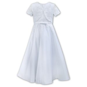 Sarah Louise White Satin And Tulle Dress with Attached Bolero