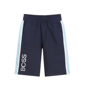 BOSS Kidswear Boys Navy Blue Silver Logo Shorts