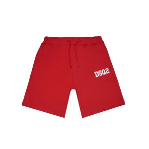 DSQUARED2 Red Cotton Shorts With Printed White Logo