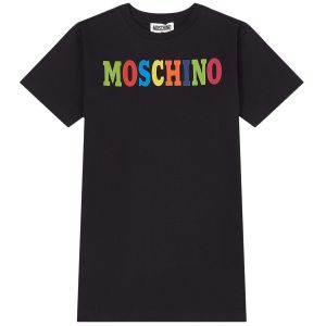Moschino Kid Girls Black Cotton Colourful Logo Jersey Dress