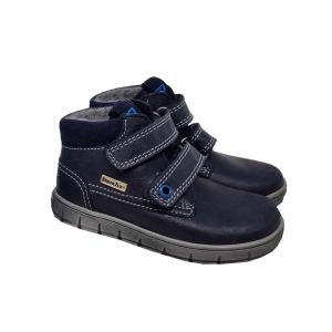 Richter Boys Navy Leather Boots With Double Velcro Strap Fastening