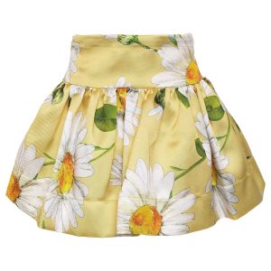 Monnalisa Yellow Cotton Daisies Skirt