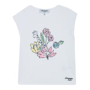 Simonetta Girl's White Sequin Jungle Print T-Shirt
