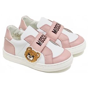 Moschino White and Pink Leather Velcro Toy Trainers