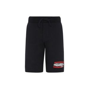 DSQUARED2 Black White and Red Logo Jersey Shorts 