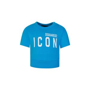 DSQUARED2 ICON Girls Bright Blue T-shirt With White Logo