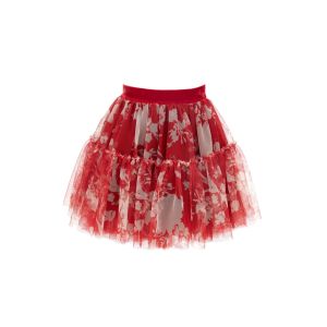 Monnalisa Girls Red Floral Tulle Skirt