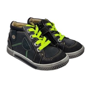 Gbb Boys "Raymond" Navy Ankle Boots With Neon Green Laces And Zips