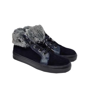 Catimini Girls Navy "Roussette" High Top Trainers With Furr Cuff