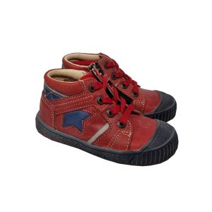 Catimini Boys Red Lace Up Boots With Blue Star Design