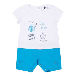 3Pommes Boy's Blue and White Cotton Shortie
