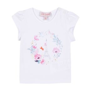 Lili Gaufrette Girl's White Floral and Eiffel Tower T-Shirt