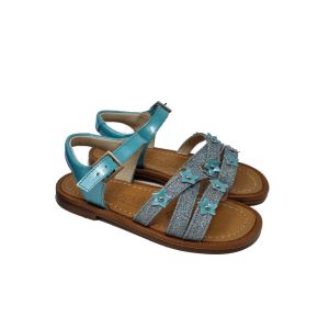 Beberlis Girls Turquoise Open Sandals With Star Glitter Straps