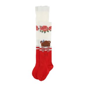 Monnalisa Ivory & Red Cotton Teddy Tights
