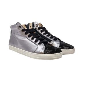 Beberlis Silver & Black Star High-Top Leather Trainers