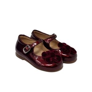 Beberlis Girls Patent Red Buckled Shoes With Flower Detail On Toe