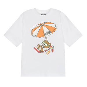 Moschino Kid Girls And Boy&#039;s White Sunbathing  Teddy Bear Maxi T-Shirt