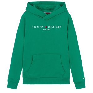 Tommy Hilfiger Boys And Girls Olympic Green Cotton Flag Logo Hoodie SS24