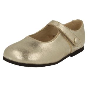 Start-Rite Girls Gold Soft Suede "Catyv" Dolly Shoes With Velcro Strap
