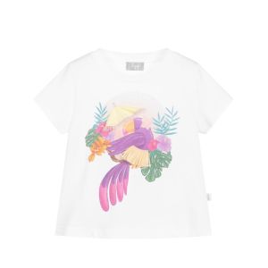 Il Gufo White Cotton Purple Parrot T-Shirt