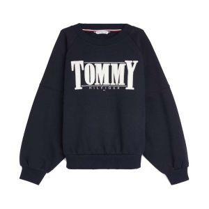 Tommy Hilfiger Girls Dark Blue &#039;Sateen&#039; Logo Sweatshirt With White Logo