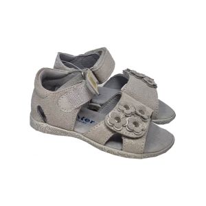 Richter Girls Silver Open Toe Sandals With Leather Flower Detail