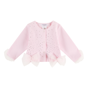 Deolinda Girls Pink Long Sleeve Jacket With Diamante Detail And Tulle Bows
