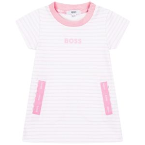 BOSS Kidswear Girls Pink & White Striped Dress