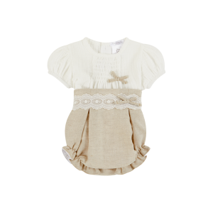 Deolinda Girls White Blouse With Beige Shorts And Lace Detail