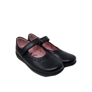 Start-Rite Girls Black Leather "Emily" Dolly Shoes With Velcro Strap