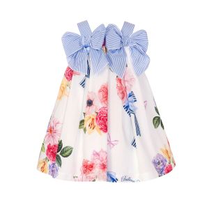 Balloon Chic Floral Dress With Large Blue Striped Bows