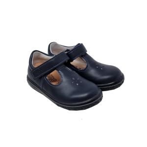 Ricosta Navy Blue Soft Leather T-Bar Shoes With Buckle