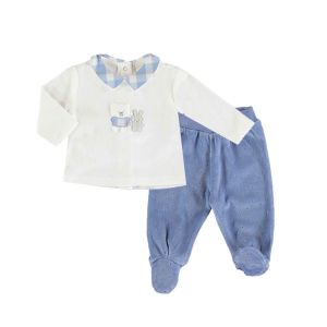 Mayoral Baby Ivory And Blue Two Piece Long Sleeve and Trouser Set