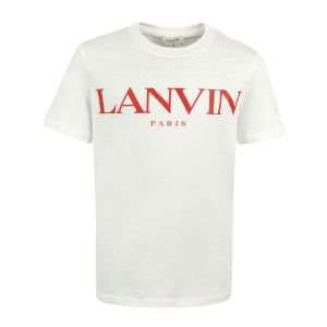 Lanvin Boys Red Logo Ivory Organic Cotton T-Shirt