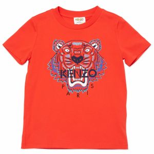 KENZO KIDS Red Iconic Tiger Navy Logo T-Shirt