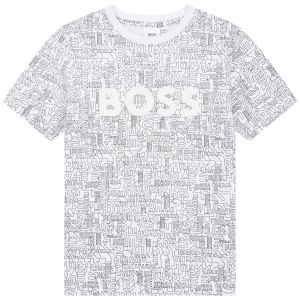 BOSS Kidswear White Cotton All-Over Logo T-Shirt