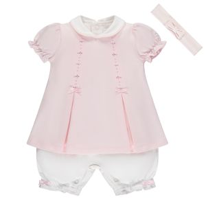 Emile Et Rose Baby Girls Pink 'Dolly' 2 In1 Romper Dress With Floral Embroidery And Hairband