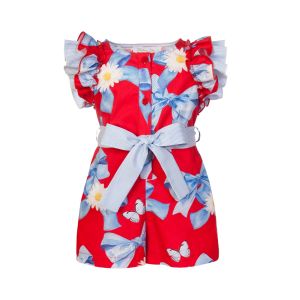 Balloon Chic Girls Red & Blue Cotton Playsuit