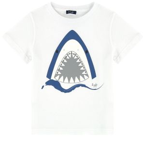 Il Gufo Boys White Cotton Shark T-Shirt