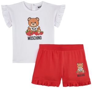 Moschino Kid-Teen White & Red Logo Strawberry Shorts Set