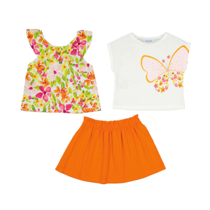 Mayoral Girl&#039;s 3 Piece Set Orange Skirt Set