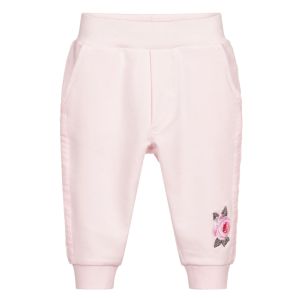 Monnalisa Baby Pink Cotton Embroidered Rose Joggers